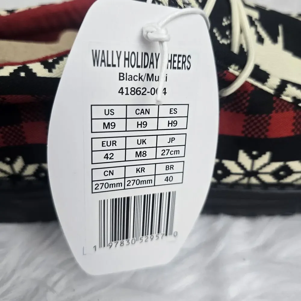 Hey Dude Wally Holiday Cheers Men's Size 9 Black Red Shoes Christmas Dudes